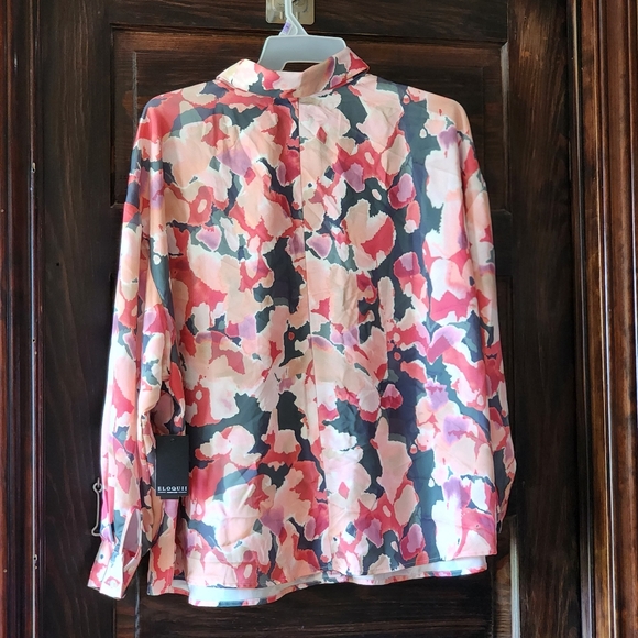 ELOQUII Satin Abstract Print Button Down Orange Grey Plus Size 22 NWT - Picture 2 of 3